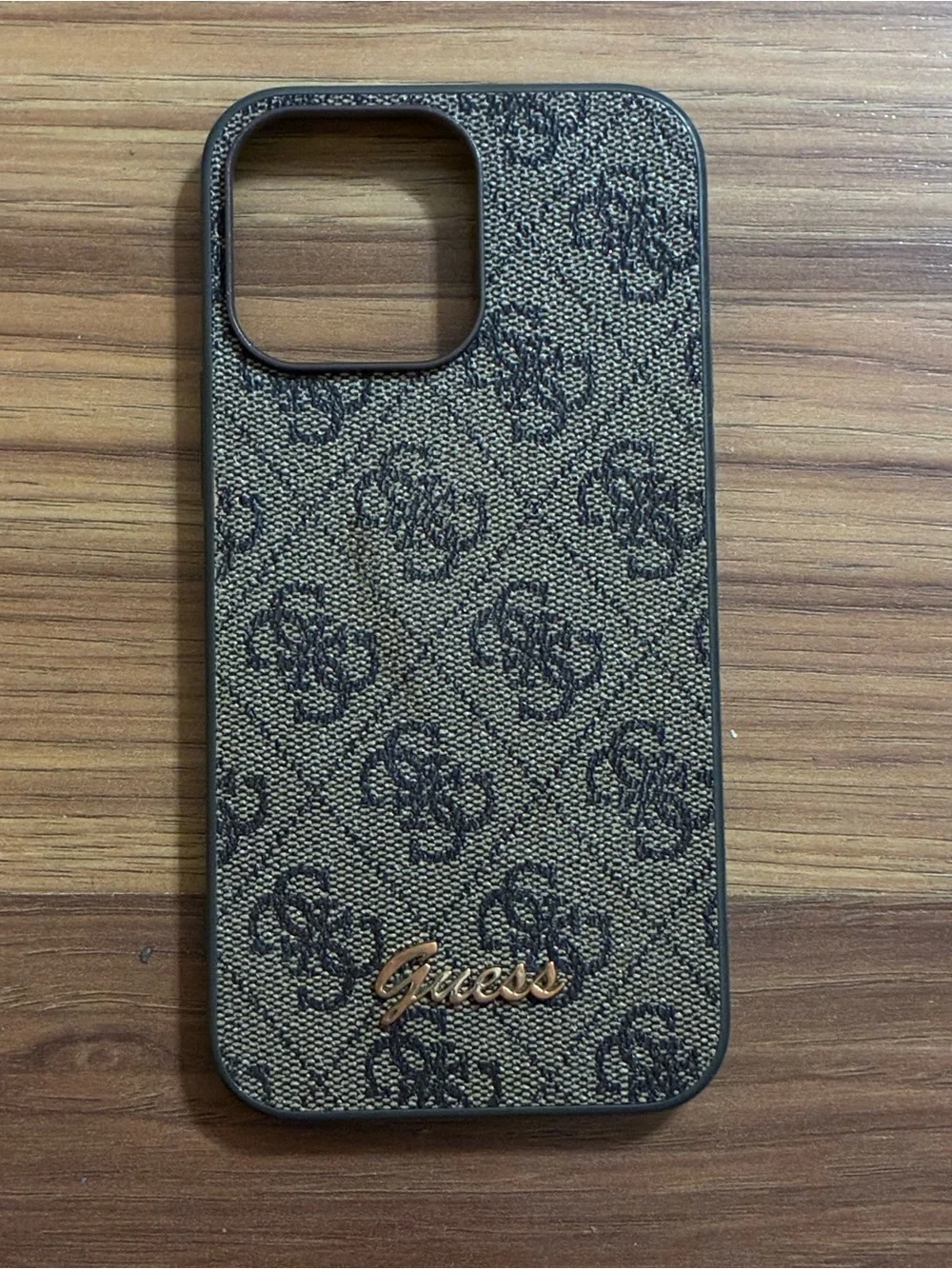 Guess Monogram Pattern Brown and Black iPhone Case with Gold Logo
